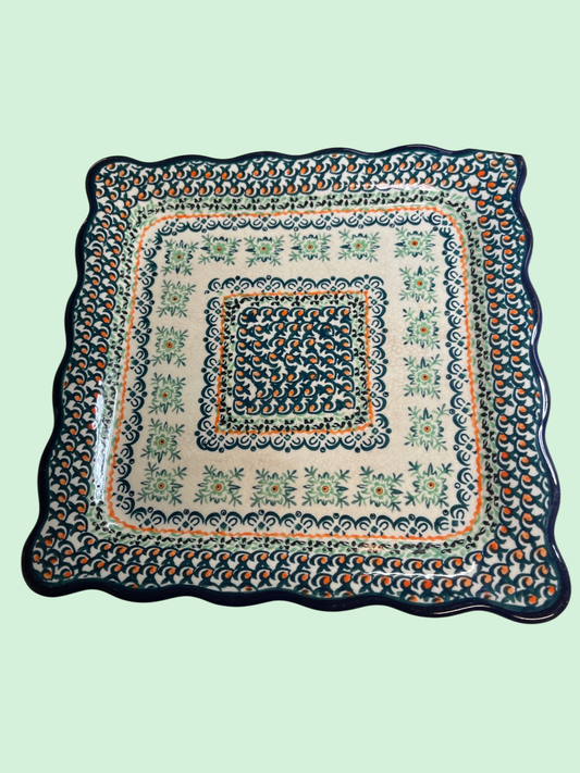 Ceramika Artystyczna – Bunzlauer Servierplatte 30 × 30 cm – Dekor 535