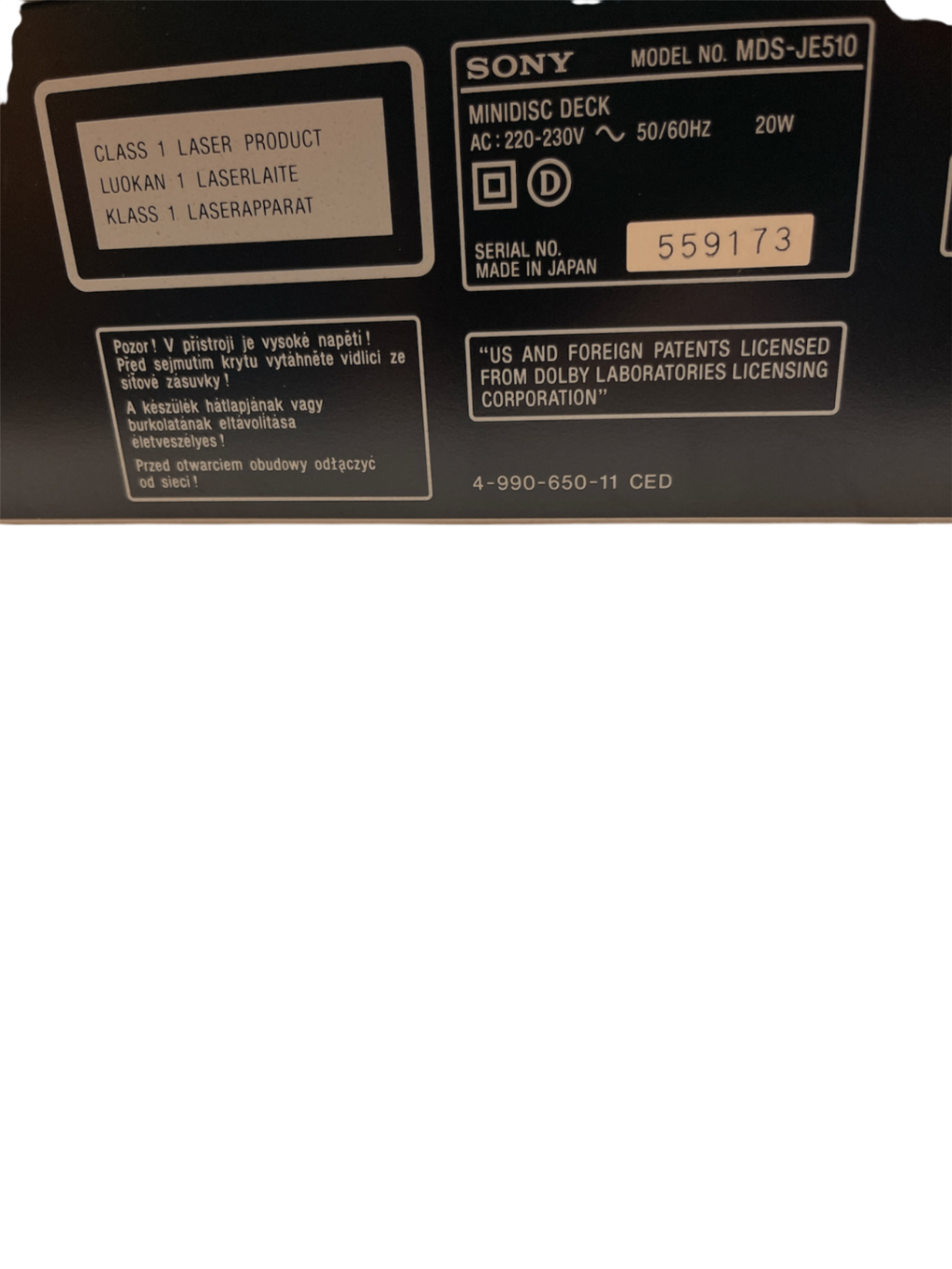 Sony MDS-JE510 MiniDisc Deck, schwarz, geprüft mit Fernbedienung