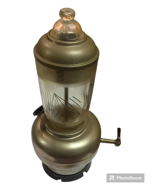 Antiker Kaffee-Perkolator aus Messing/Metall mit Glaszylinder und Zubehör, zerlegbar.