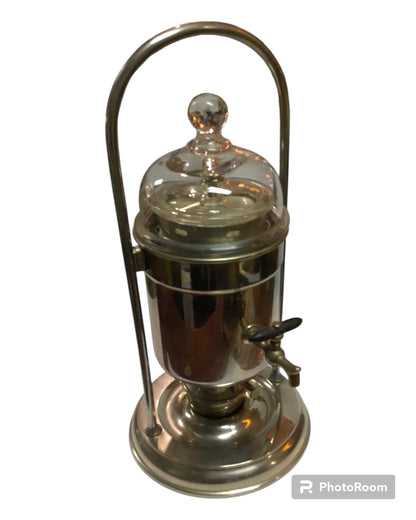 Antiker Kaffeebereiter mit Glaseinsatz, Metallgestell mit Bügel, ungetestet