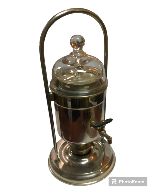 Antiker Kaffeebereiter mit Glaseinsatz, Metallgestell mit Bügel, ungetestet