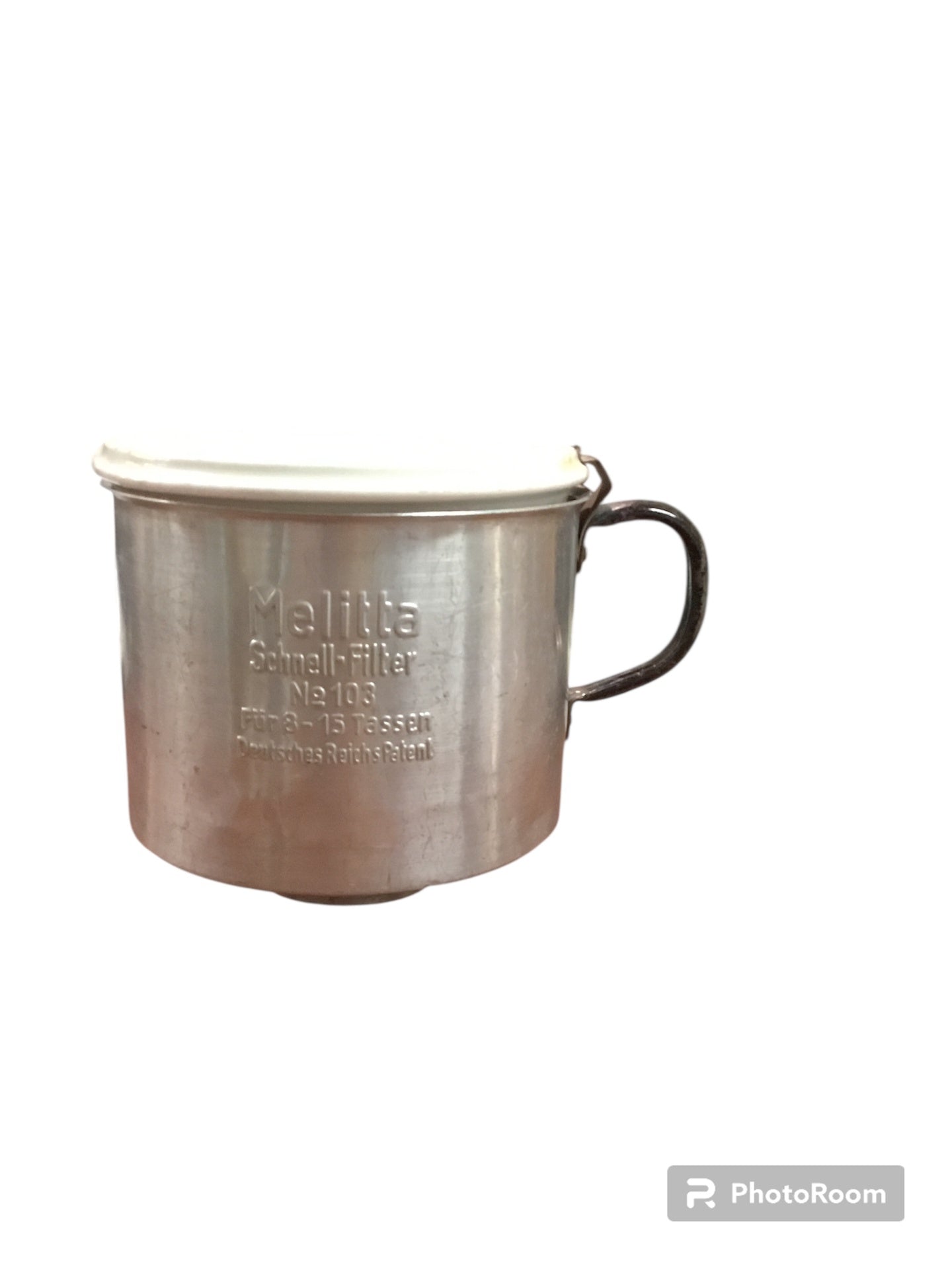 Melitta Schnellfilter Nr. 103 aus Metall mit Porzellaneinsatz und Griff