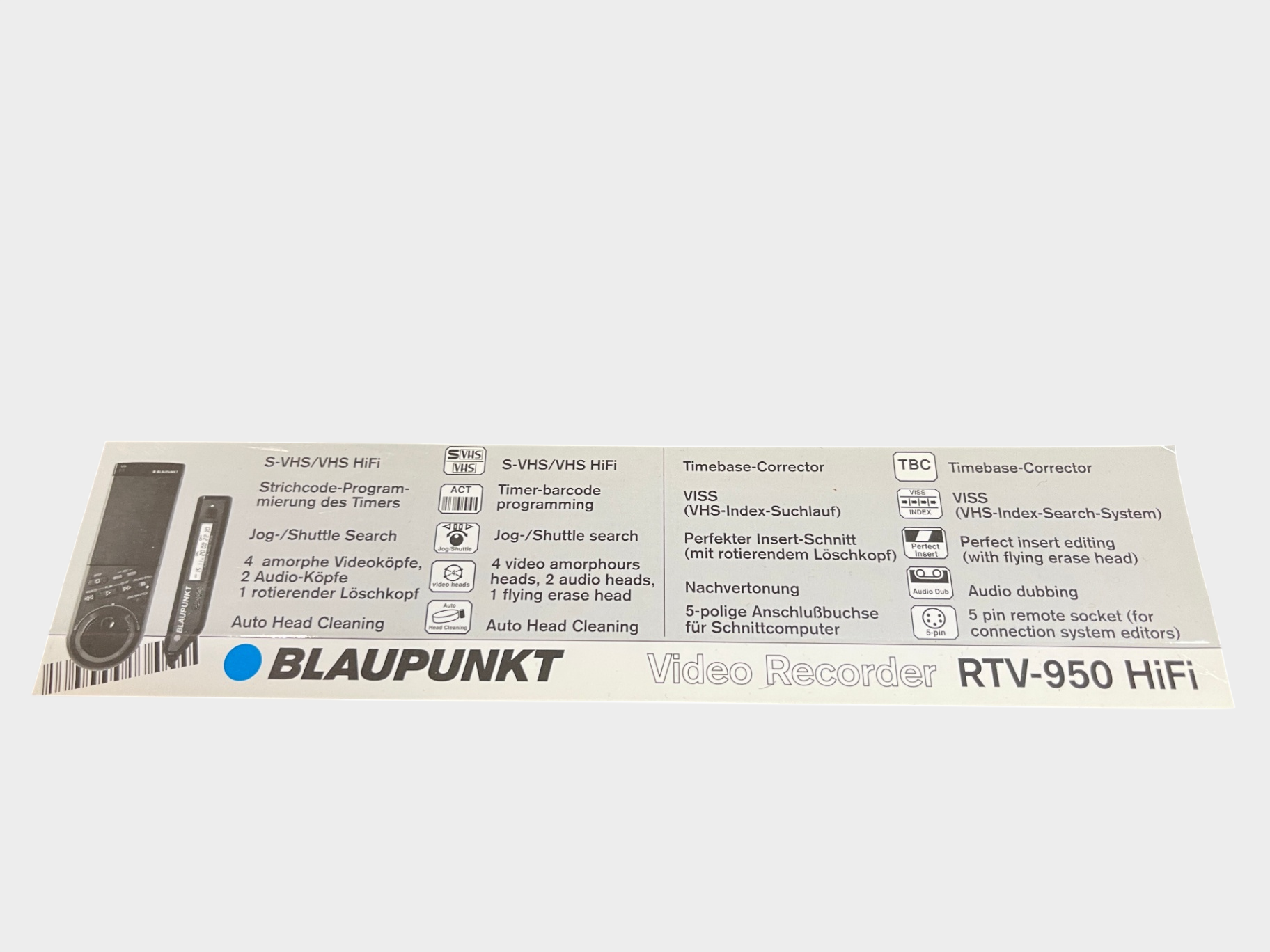 Blaupunkt RTV-950 HiFi S-VHS Videorekorder – Panasonic Fernbedienung – VHS / S-VHS
