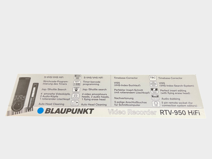 Blaupunkt RTV-950 HiFi S-VHS Videorekorder – Panasonic Fernbedienung – VHS / S-VHS