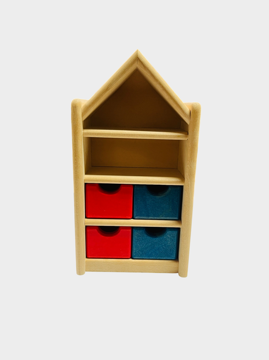 Puppenhaus-Regal mit Schubladen 1:12 von Bodo Hennig aus Holz
