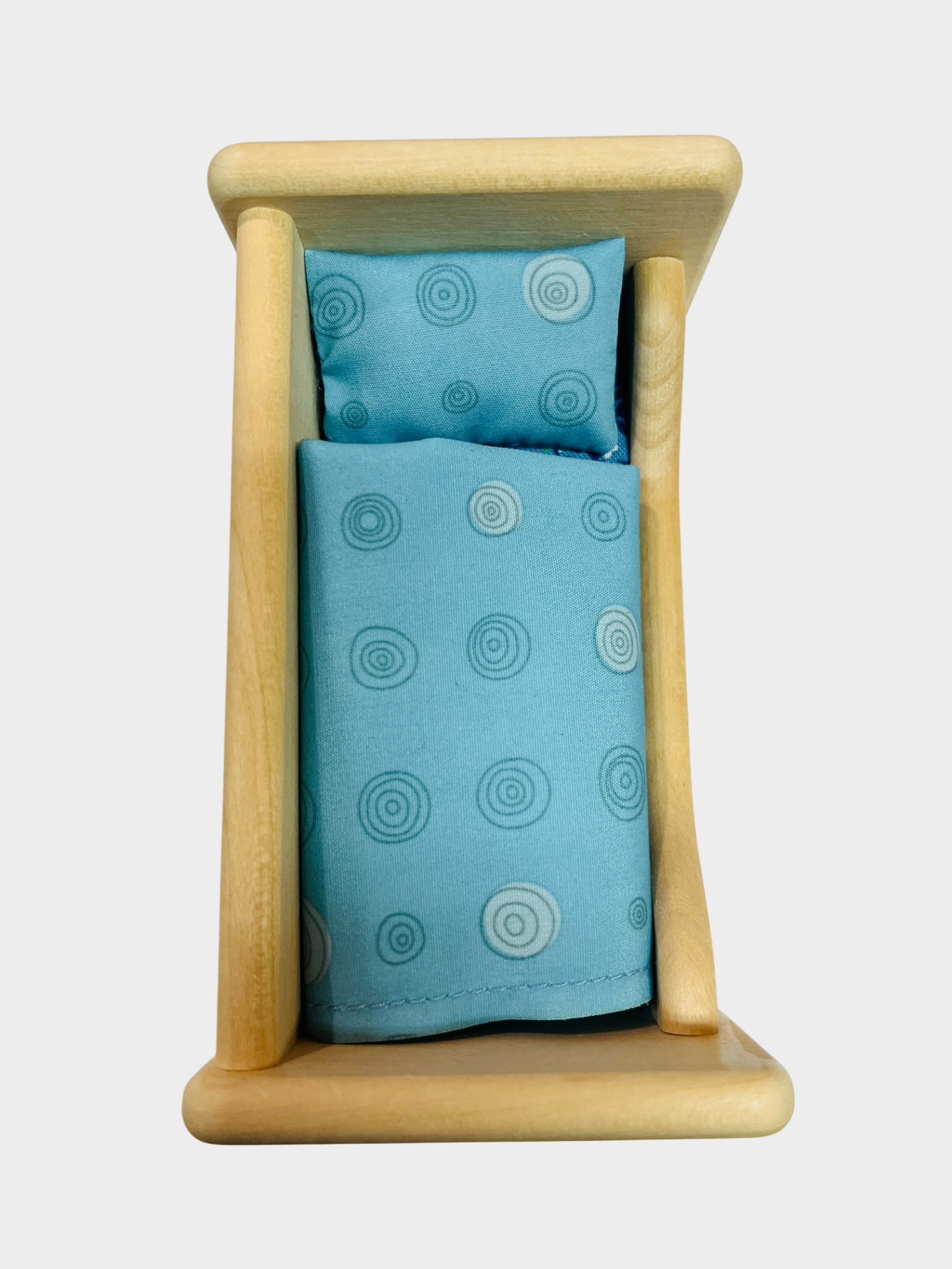 Bodo Hennig Puppenhausbett aus Holz mit abnehmbarer Stoffbettwäsche 1:12
