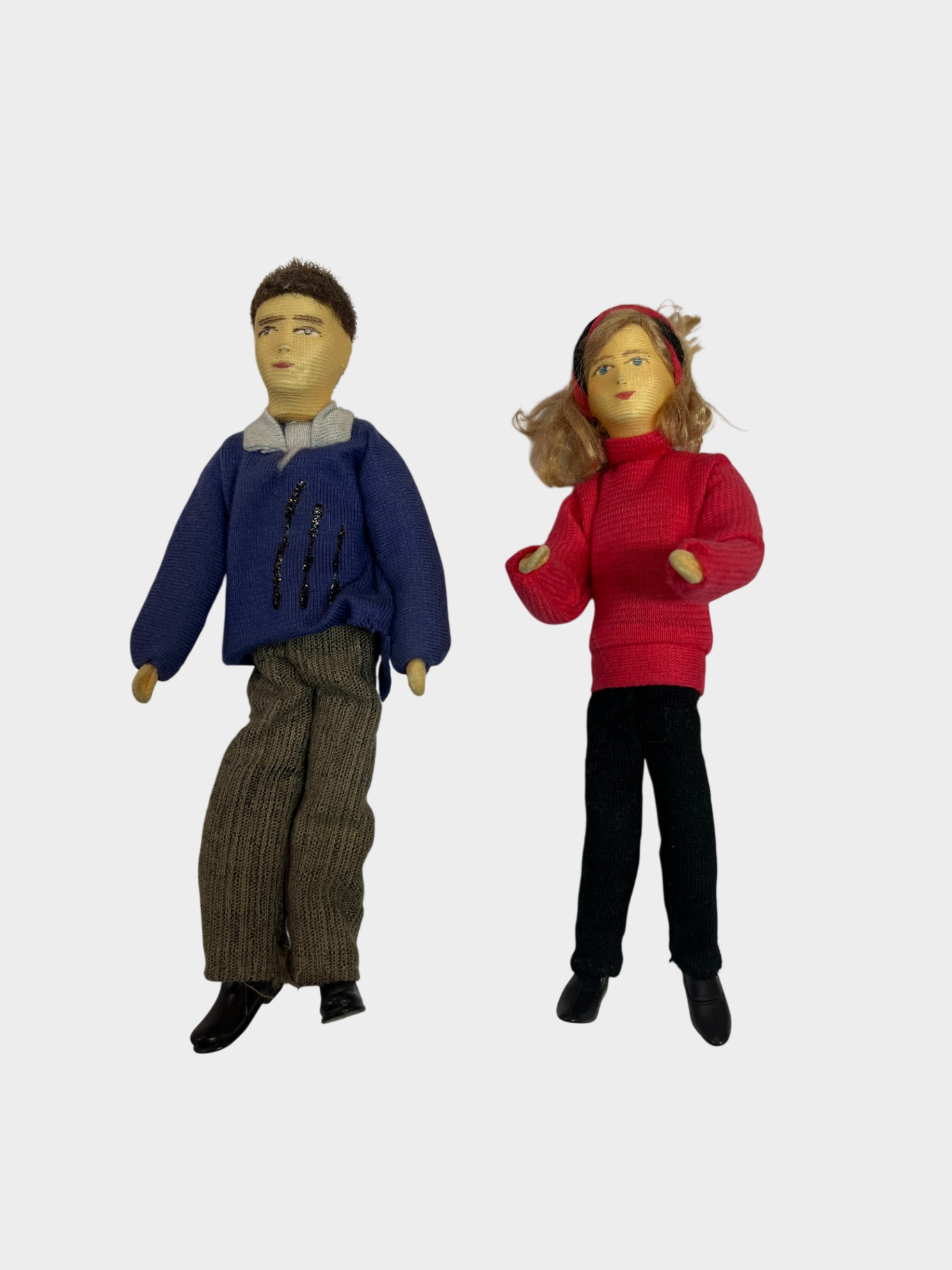 Puppenhaus-Figuren Mann und Frau bekleidet, beweglich, Maßstab 1:12