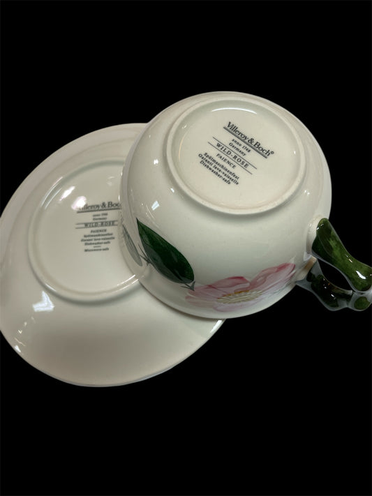 Villeroy Boch Wildrose Jumbo Tasse / Cappuccino  / große Tasse  mit Untertasse G