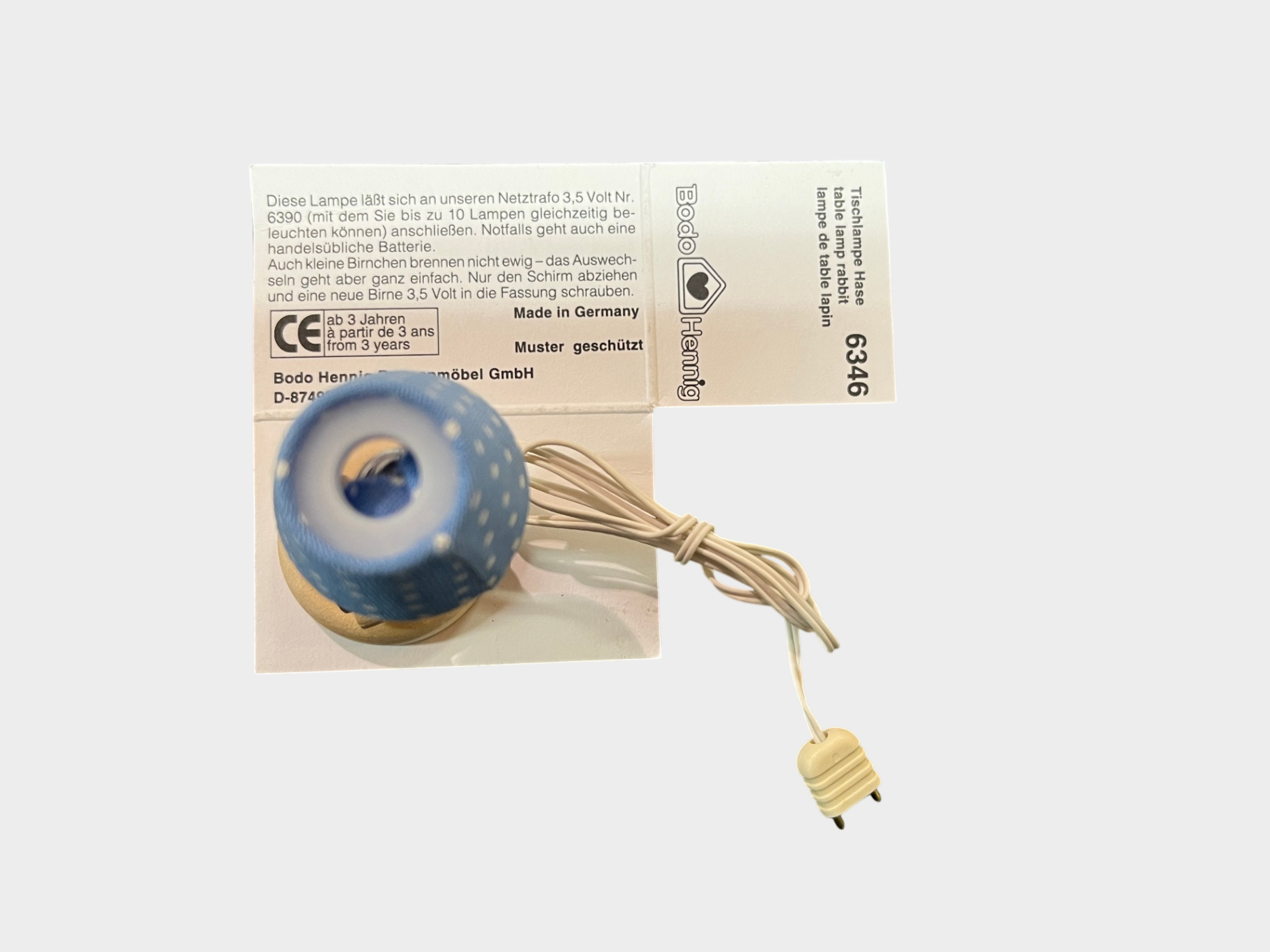 Bodo Hennig Puppenhaus-Tischlampe 1:12 aus Holz mit Stoffschirm