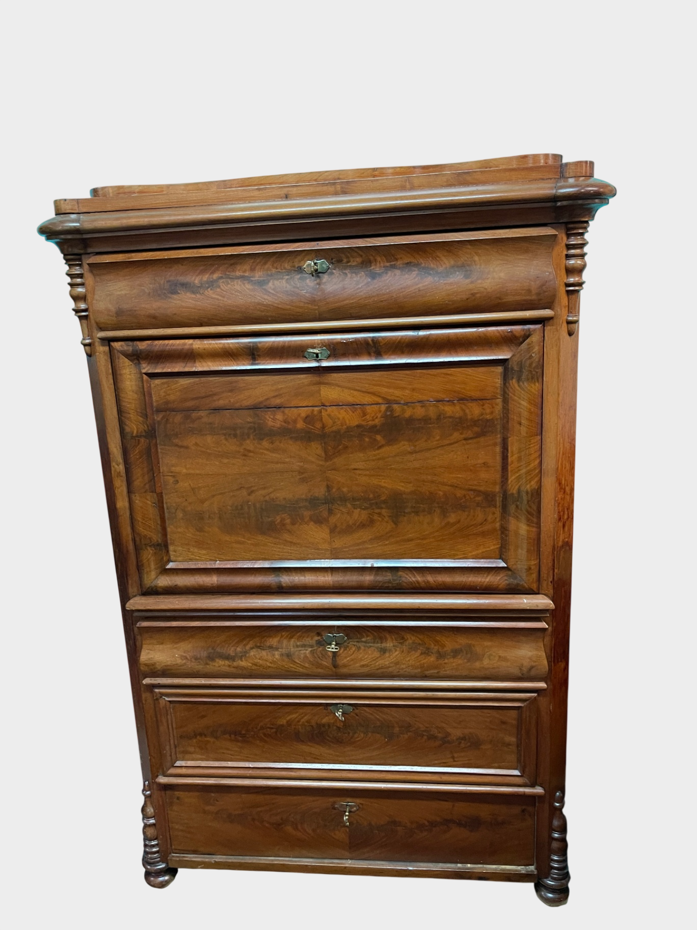 Antiker Sekretär aus Nussbaum, Biedermeier / Historismus Stil