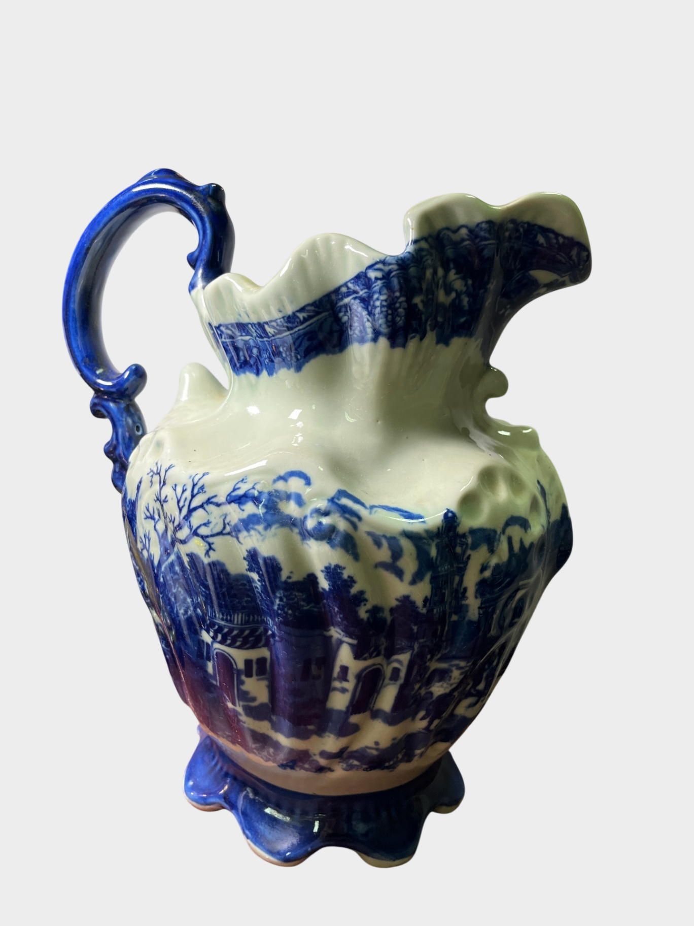 Großer blau-weißer Ironstone-Krug im Victoria-Stil
