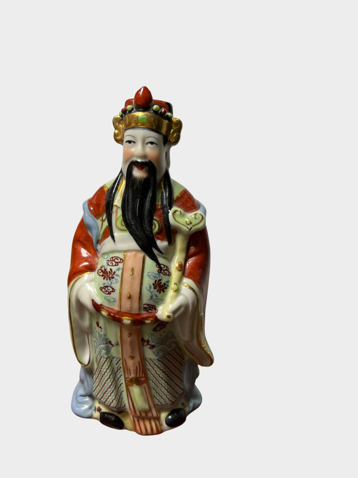 Asiatische Keramikfigur Lu Xing Gott des Wohlstands handbemalt Dekofigur