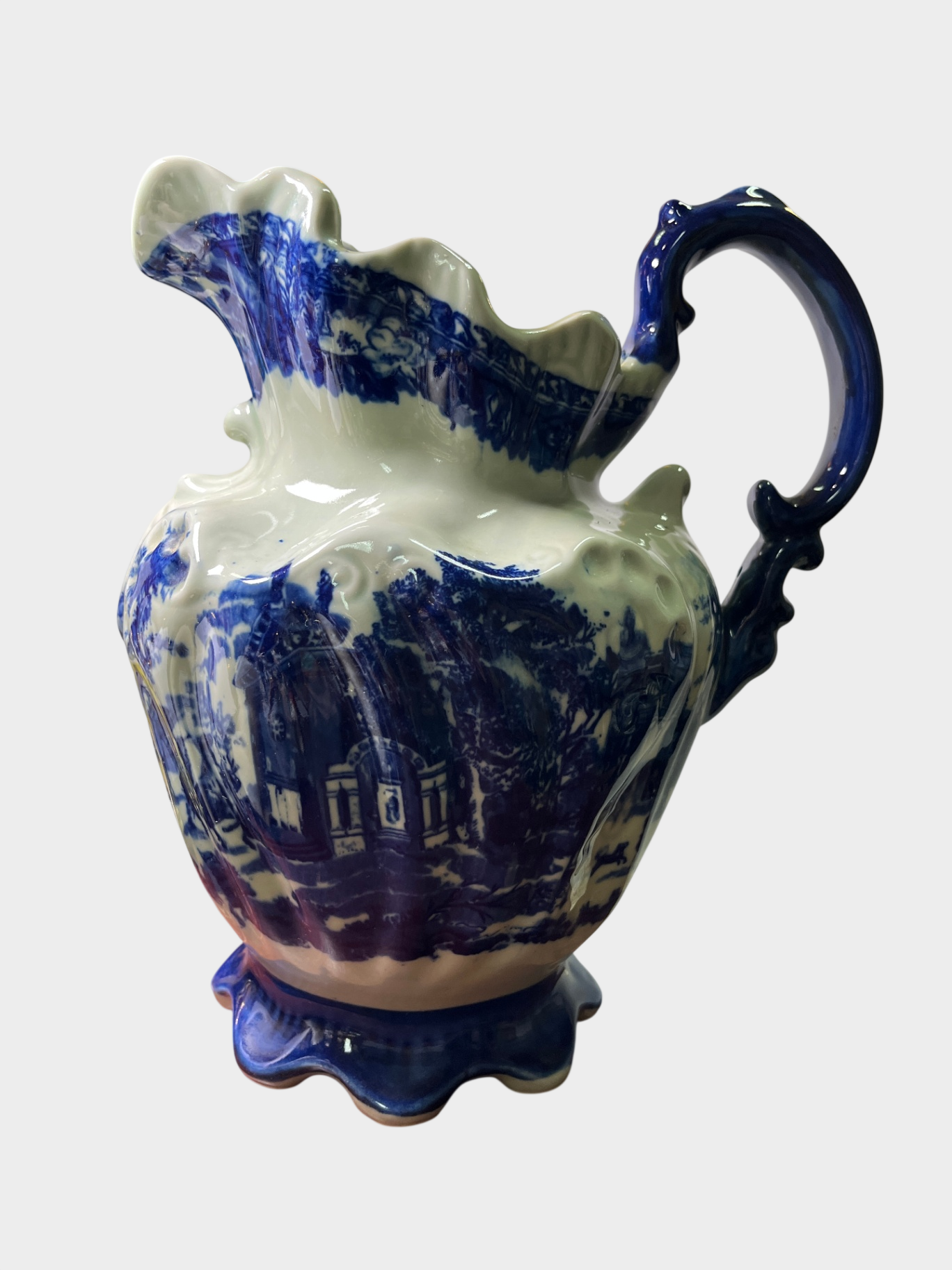 Großer blau-weißer Ironstone-Krug im Victoria-Stil