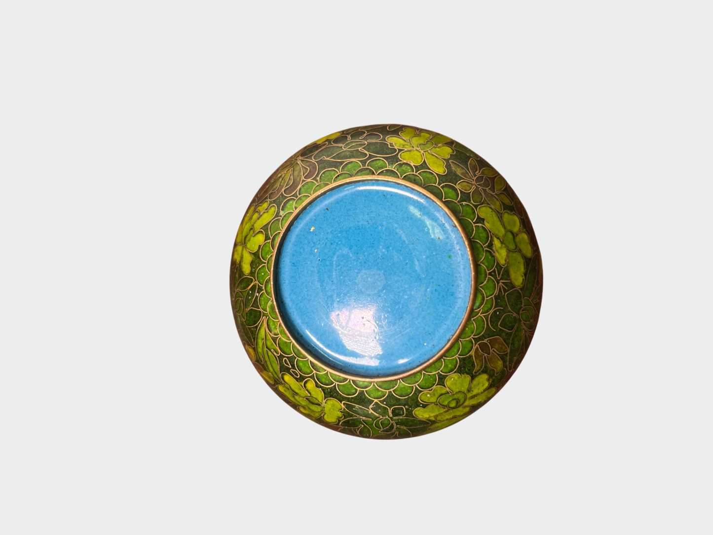 Dekorative Cloisonné-Dose aus Metall mit floralem Muster in Grün und Gold