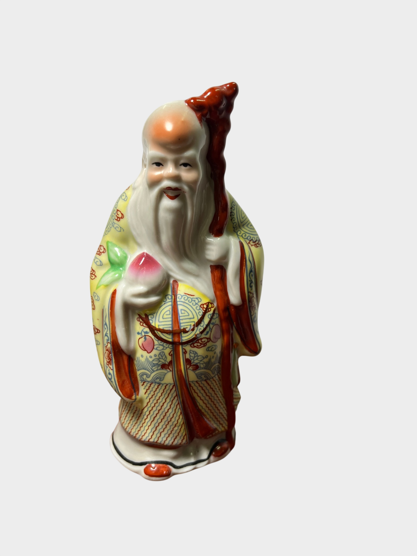 Asiatische Keramikfigur Shou Xing Gott der Langlebigkeit handbemalt Dekofigur