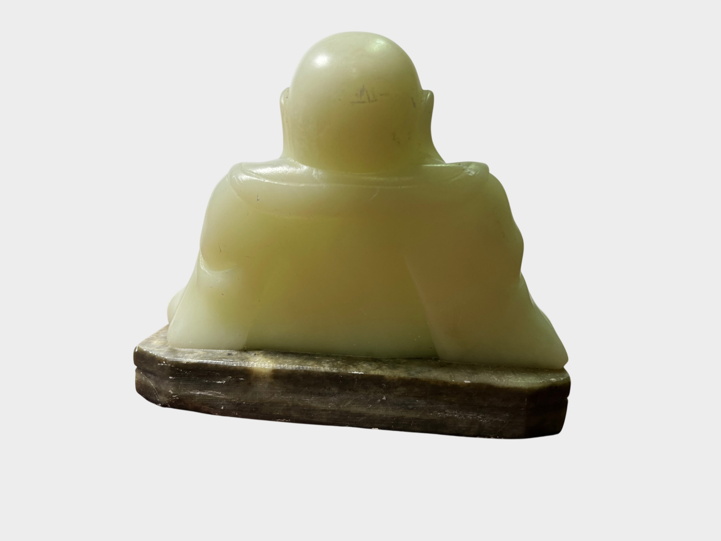Asiatische Figur lachender Buddha vermutlich aus Jade mit Steinsockel