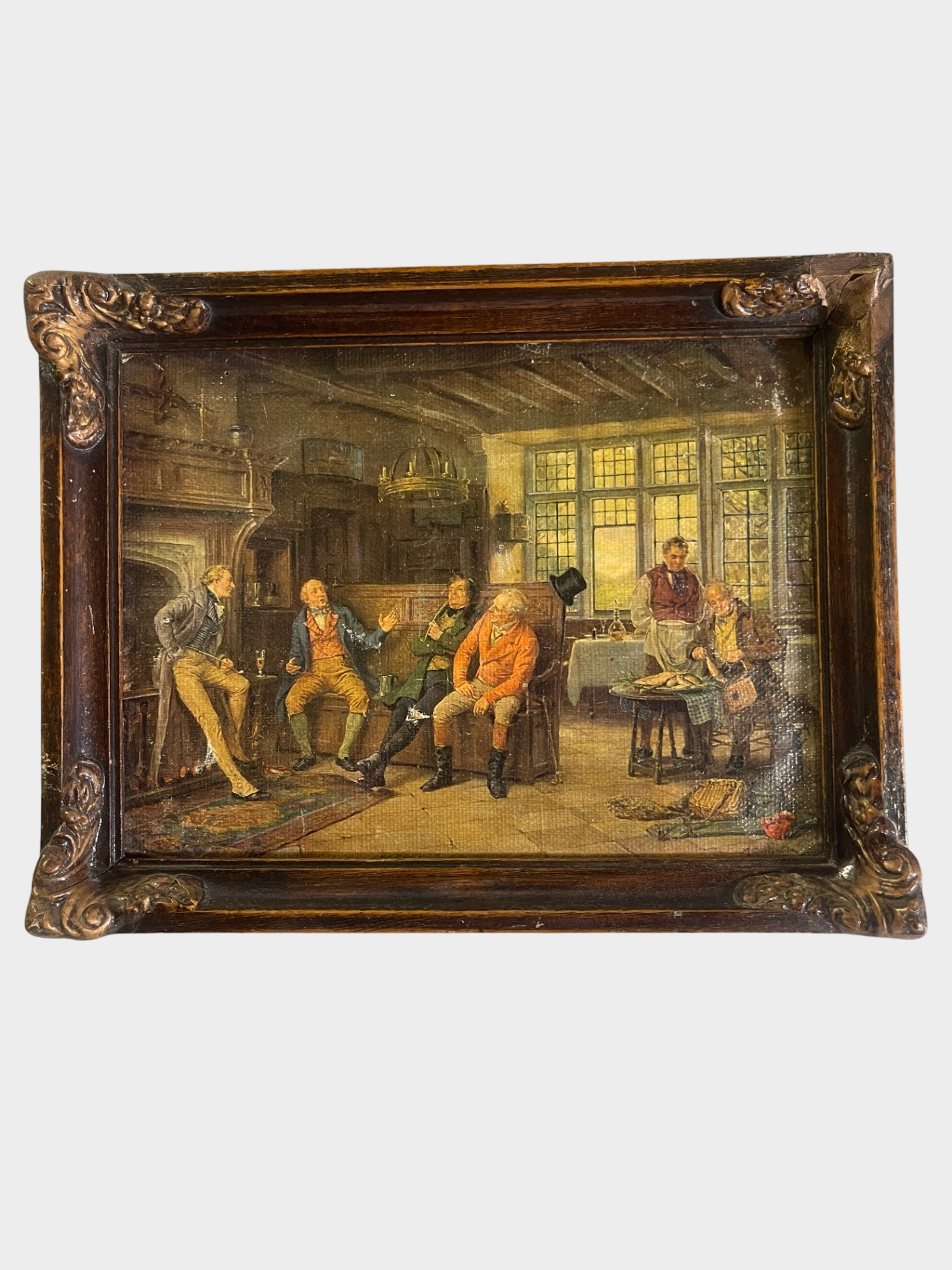 Antikes Bild historische Genreszene gerahmt Holzrahmen 32 x 36 cm