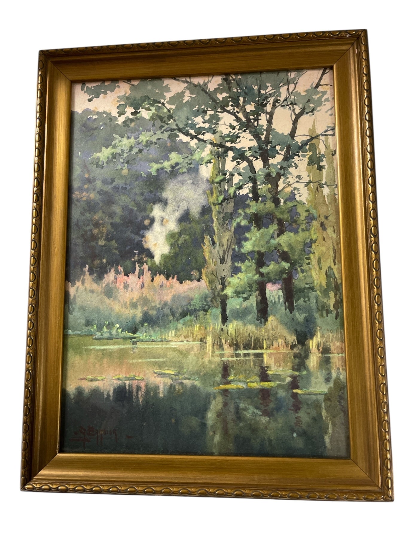 Gerahmtes Aquareell Landschaftsgemälde von J. BARBIER