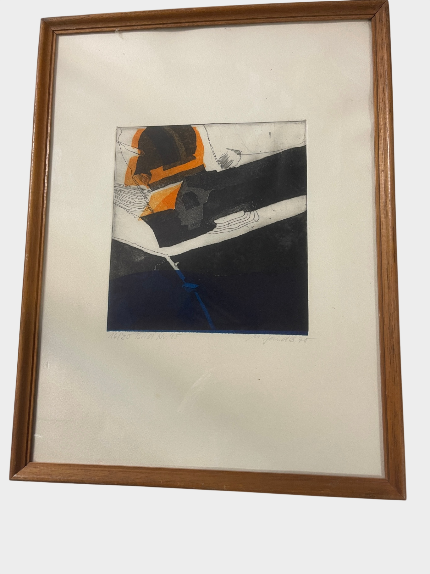 Abstrakte Farbradierung Bild Nr 95 1978 gerahmt Papier 32 cm x 42 cm