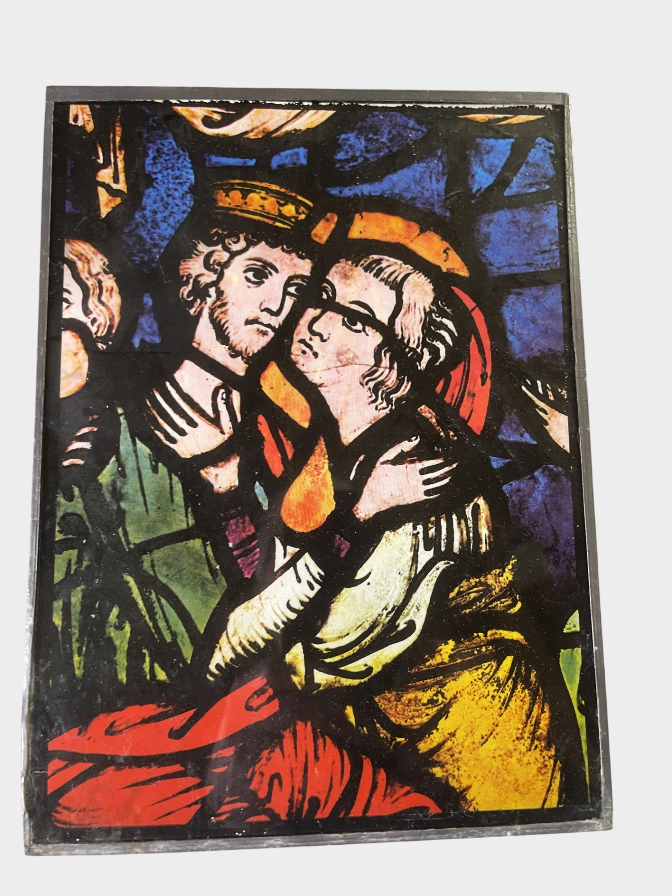 Doppelseitiges Bleibild religiöse Darstellung gerahmt Glasbild