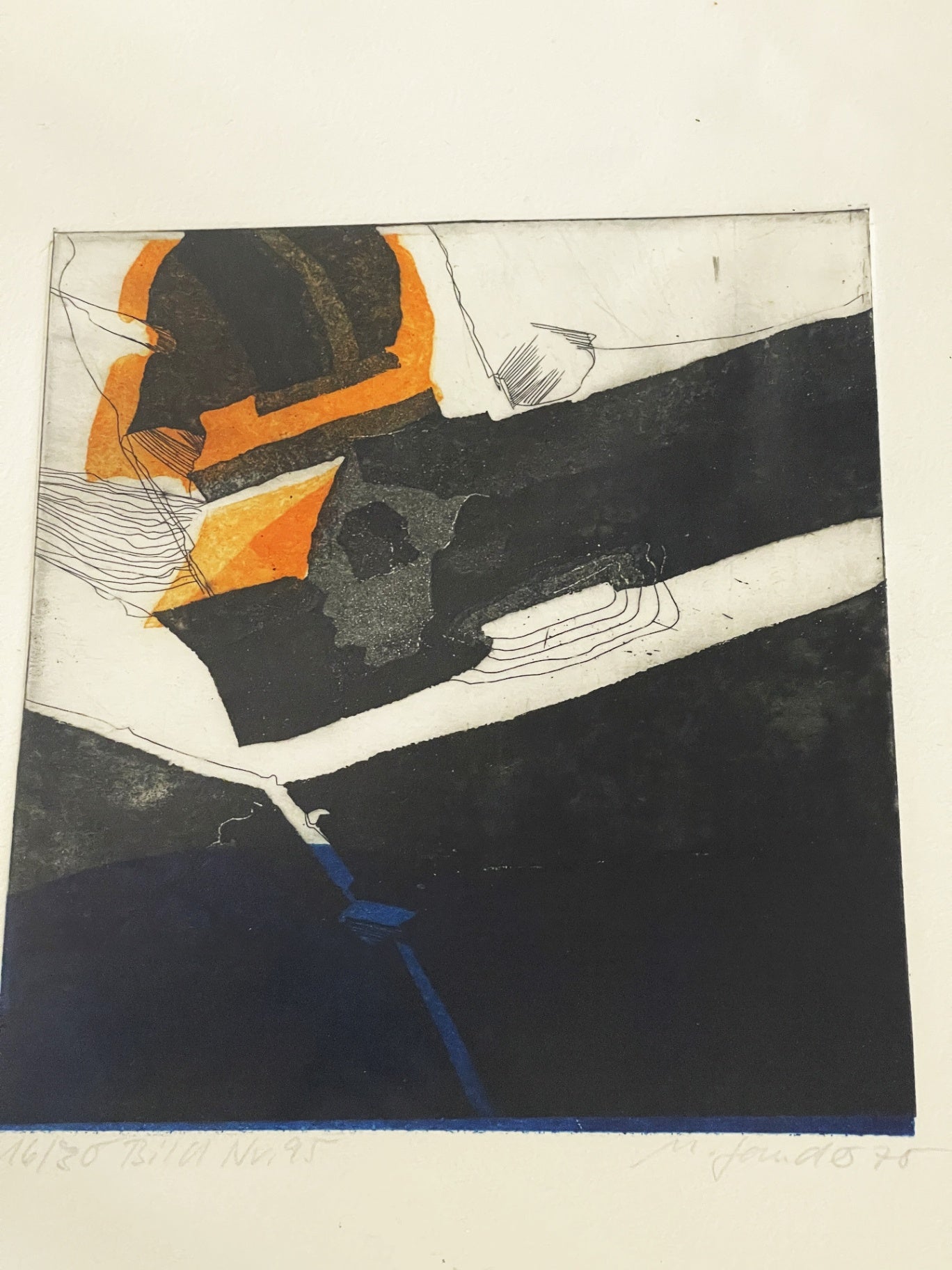 Abstrakte Farbradierung Bild Nr 95 1978 gerahmt Papier 32 cm x 42 cm