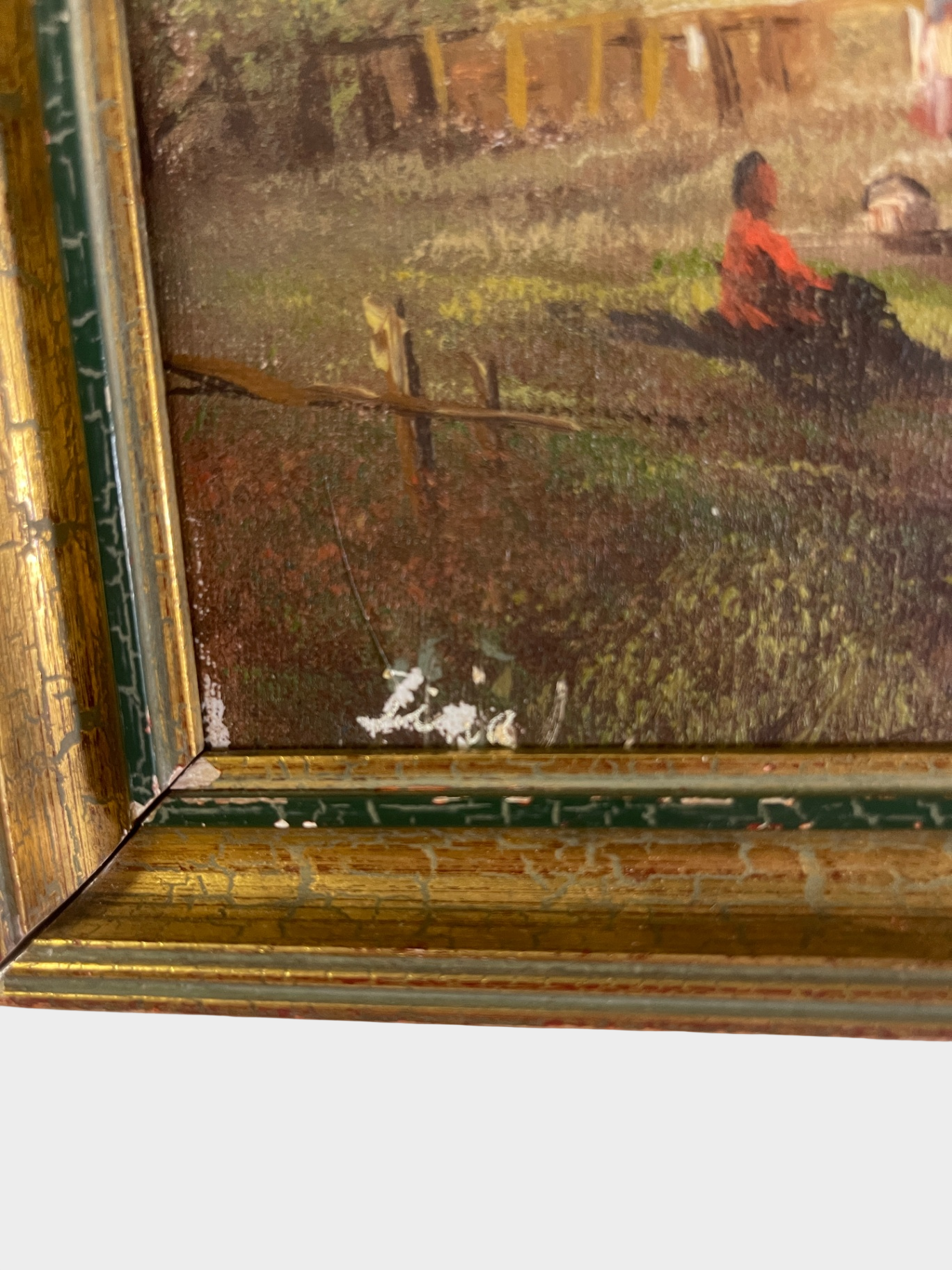 Gerahmtes Ölgemälde Flusslandschaft Angler Landschaftsszene 30 x 24 cm