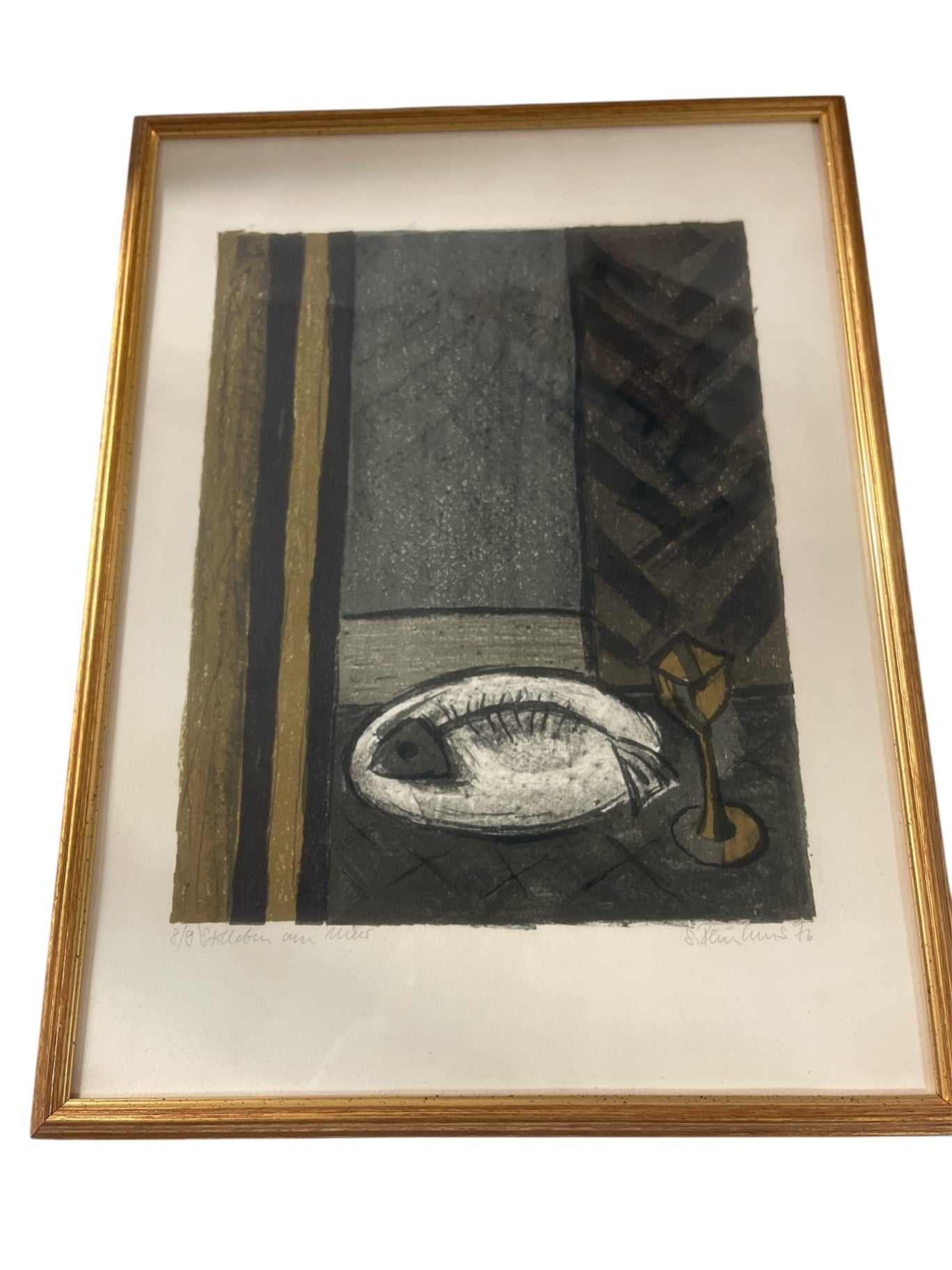 Original Druckgrafik Stilleben am Meer S Klünder signiert 1972 8 von 9 gerahmt