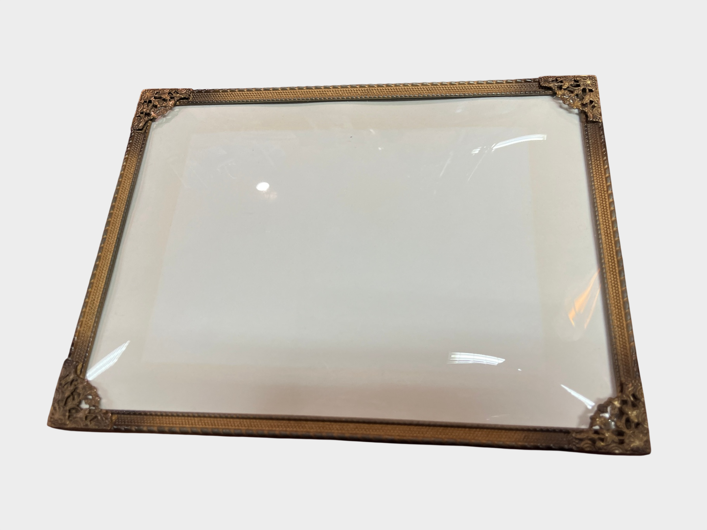 Antiker Jugendstil Bilderrahmen Metall Dunkelgold/Bronze mit gewölbtem Glas, 18 x 24.5 cm