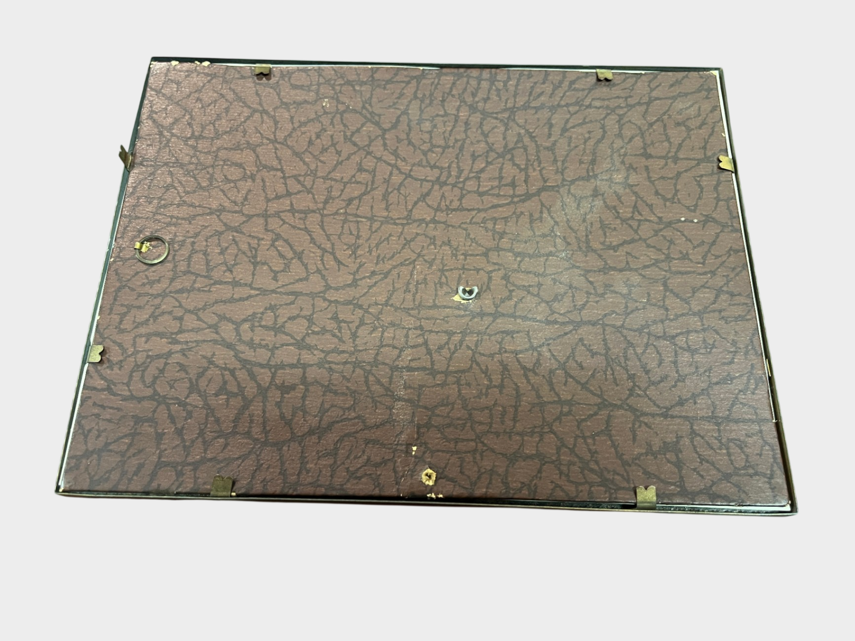 Antiker Jugendstil Bilderrahmen Metall Dunkelgold/Bronze mit gewölbtem Glas, 18 x 24.5 cm