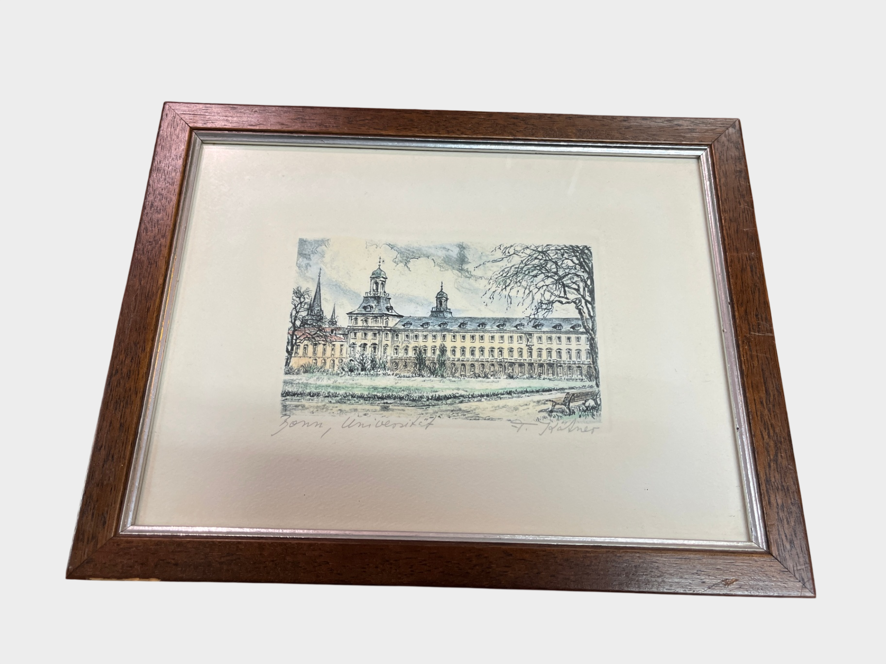 Original Radierung F. Kätner Universität Bonn gerahmt 21 x 27 cm