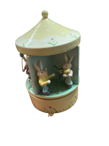 Erzgebirge Oster Spieluhr Hasen Karussell Seiffen DDR Holz drehend "Joy to the world"