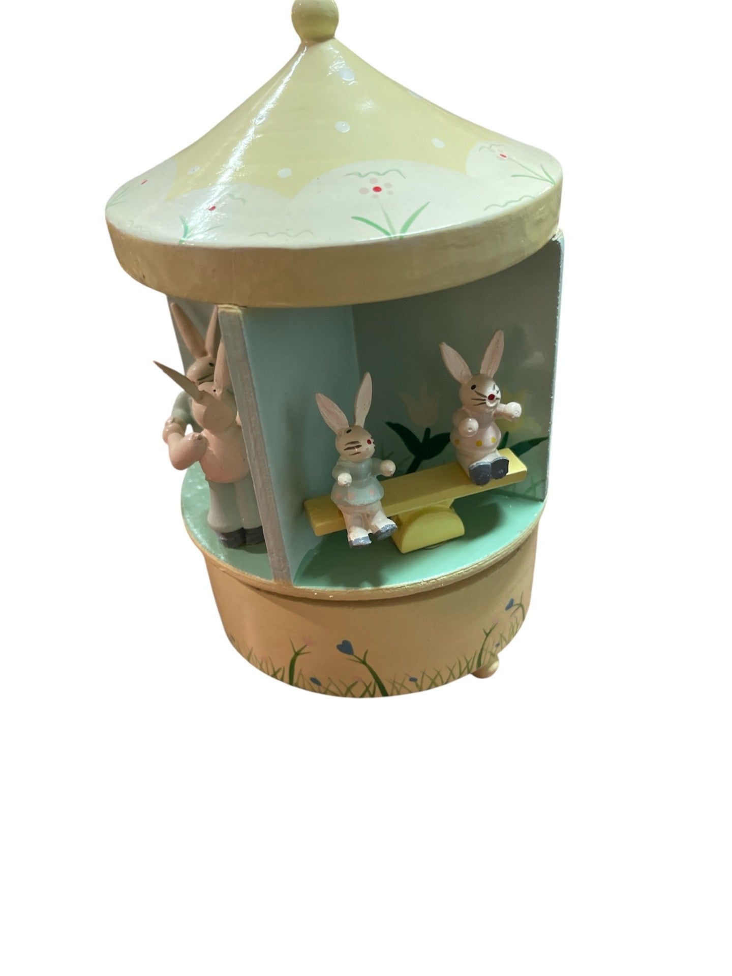 Erzgebirge Oster Spieluhr Hasen Karussell Seiffen DDR Holz drehend "Joy to the world"