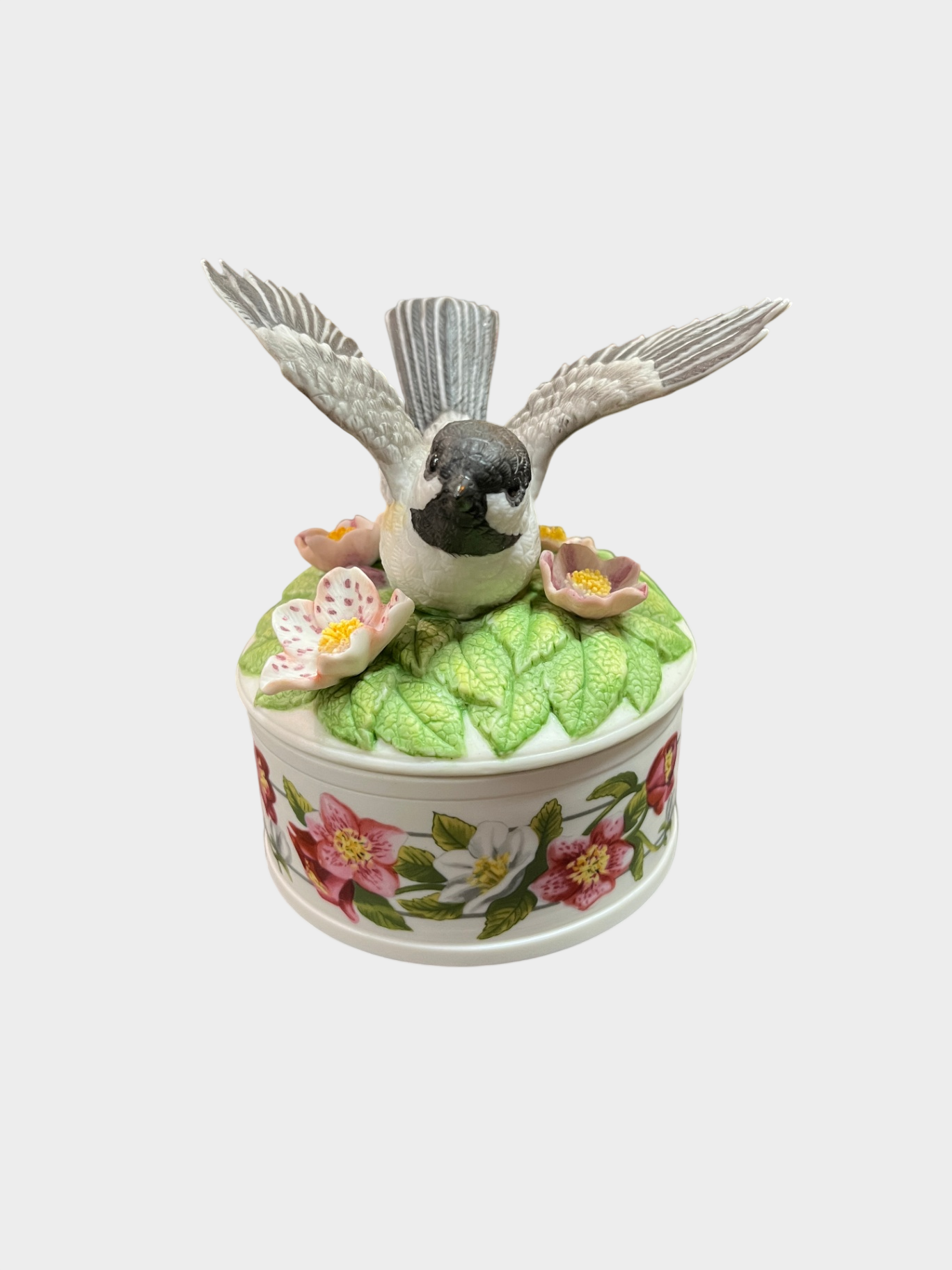 Porzellan Spieluhr Spieldose Chickadee at Dawn von Ardleigh Elliott 1992