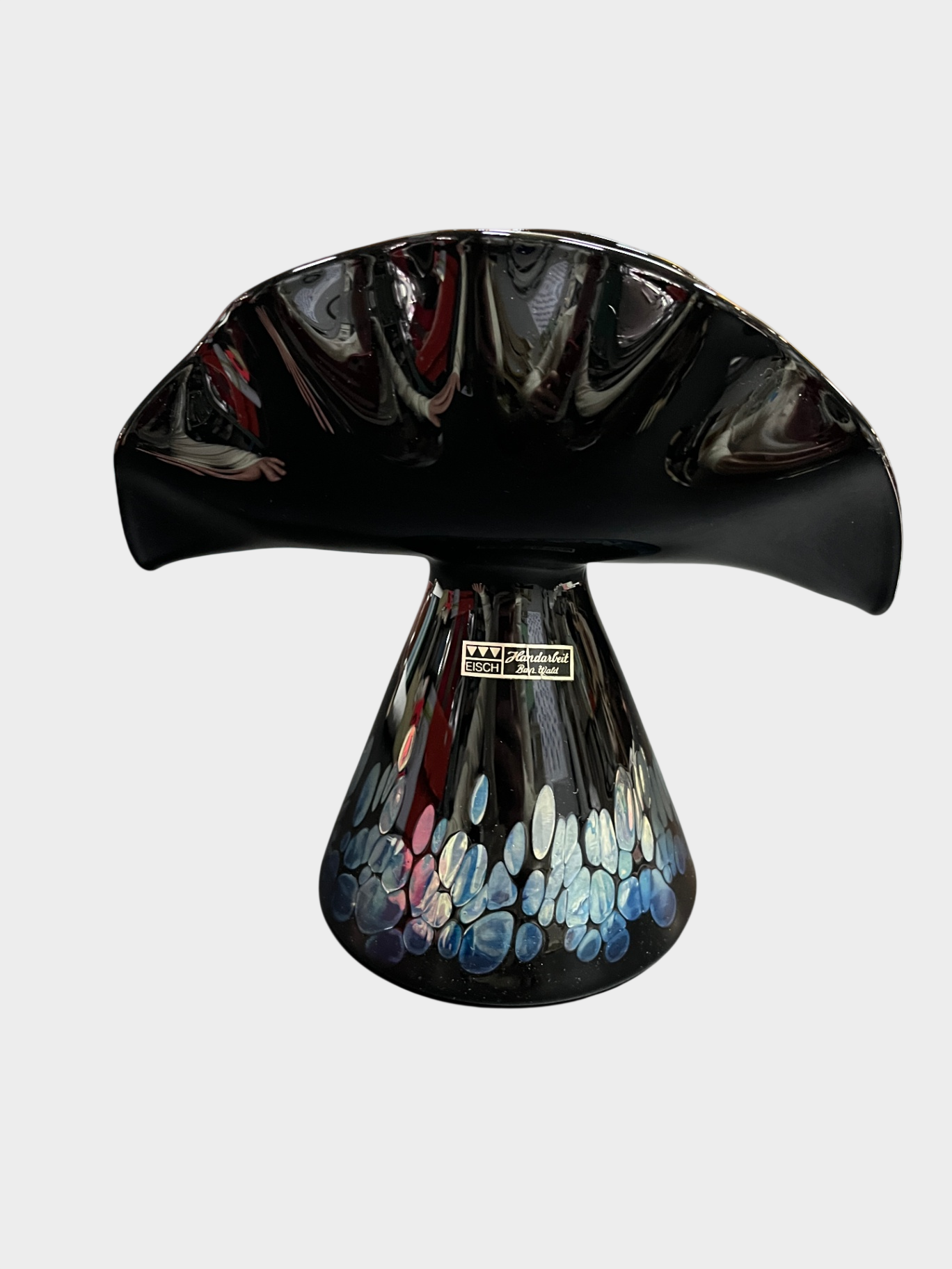 Eisch Studioglas Vase Muschelform Handarbeit irisierend signiert