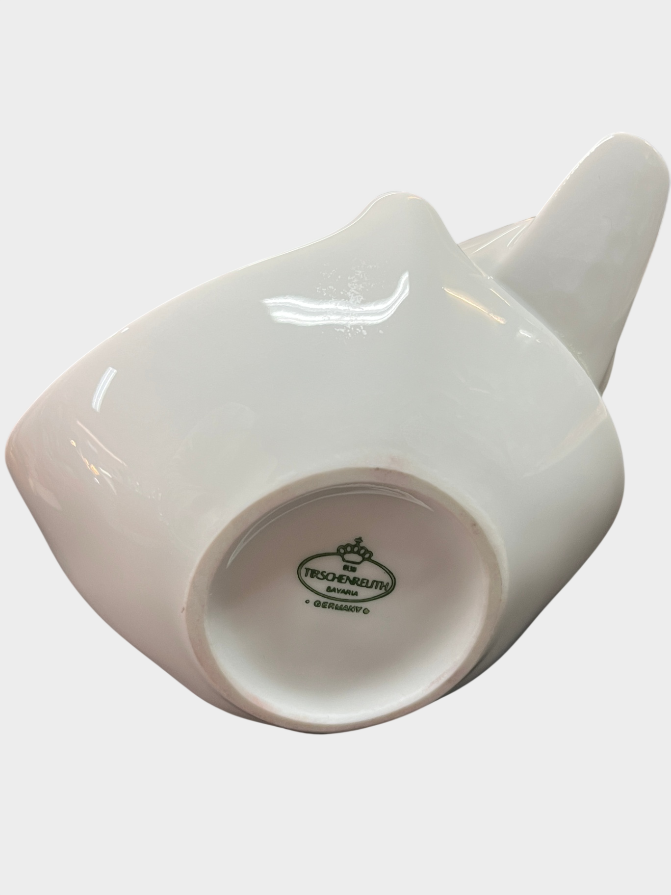 Tirschenreuth Porzellan Gefäß Blattform Vogelmotiv Weiß