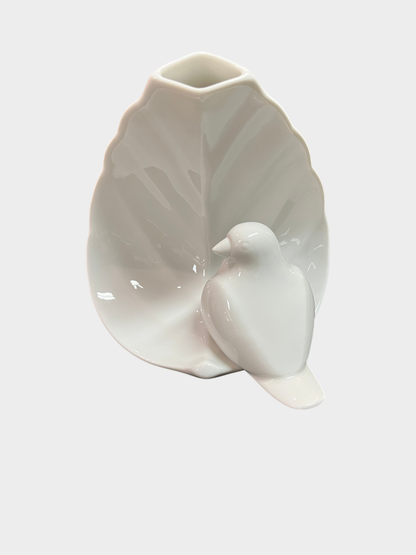 Tirschenreuth Porzellan Gefäß Blattform Vogelmotiv Weiß