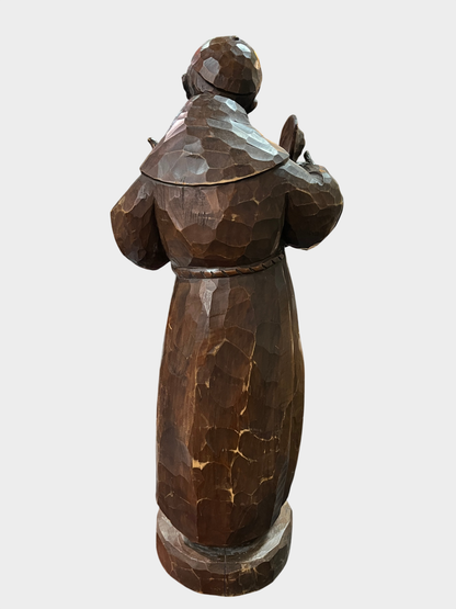 Handgeschnitzte Holzfigur Mönch mit Krug und Kerze – große Schnitzfigur ca. 55 cm