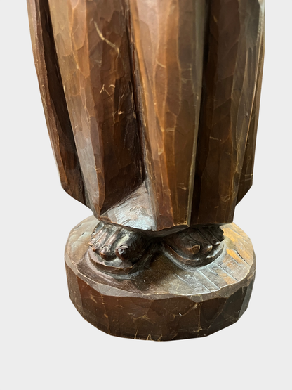 Handgeschnitzte Holzfigur Mönch mit Krug und Kerze – große Schnitzfigur ca. 55 cm