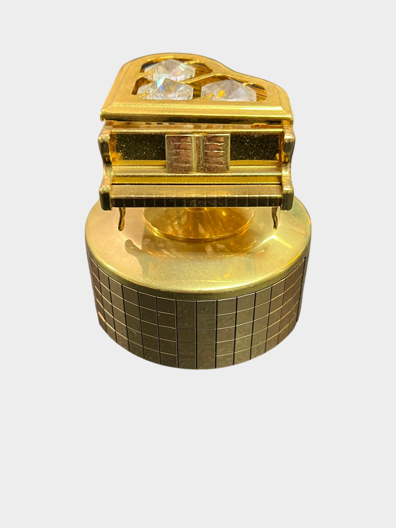 Metall-Spieluhr mit Kristall-Piano-Dekor und Aufzieh-Mechanismus