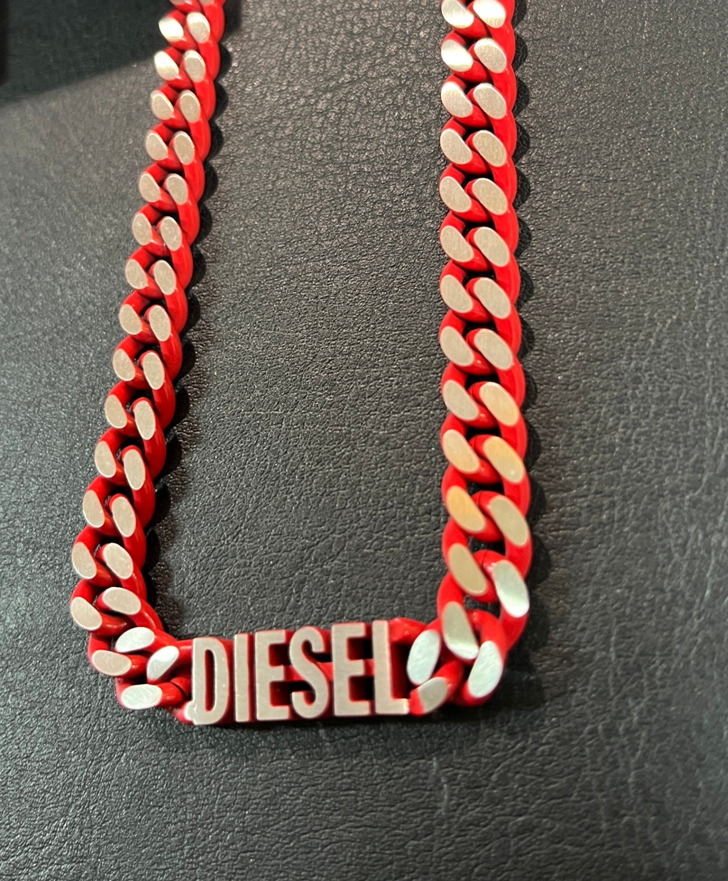 Diesel Halskette DX1319040 Edelstahl rot silber Panzerkette Logo OVP
