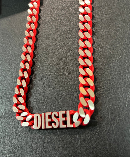 Diesel Halskette DX1319040 Edelstahl rot silber Panzerkette Logo OVP