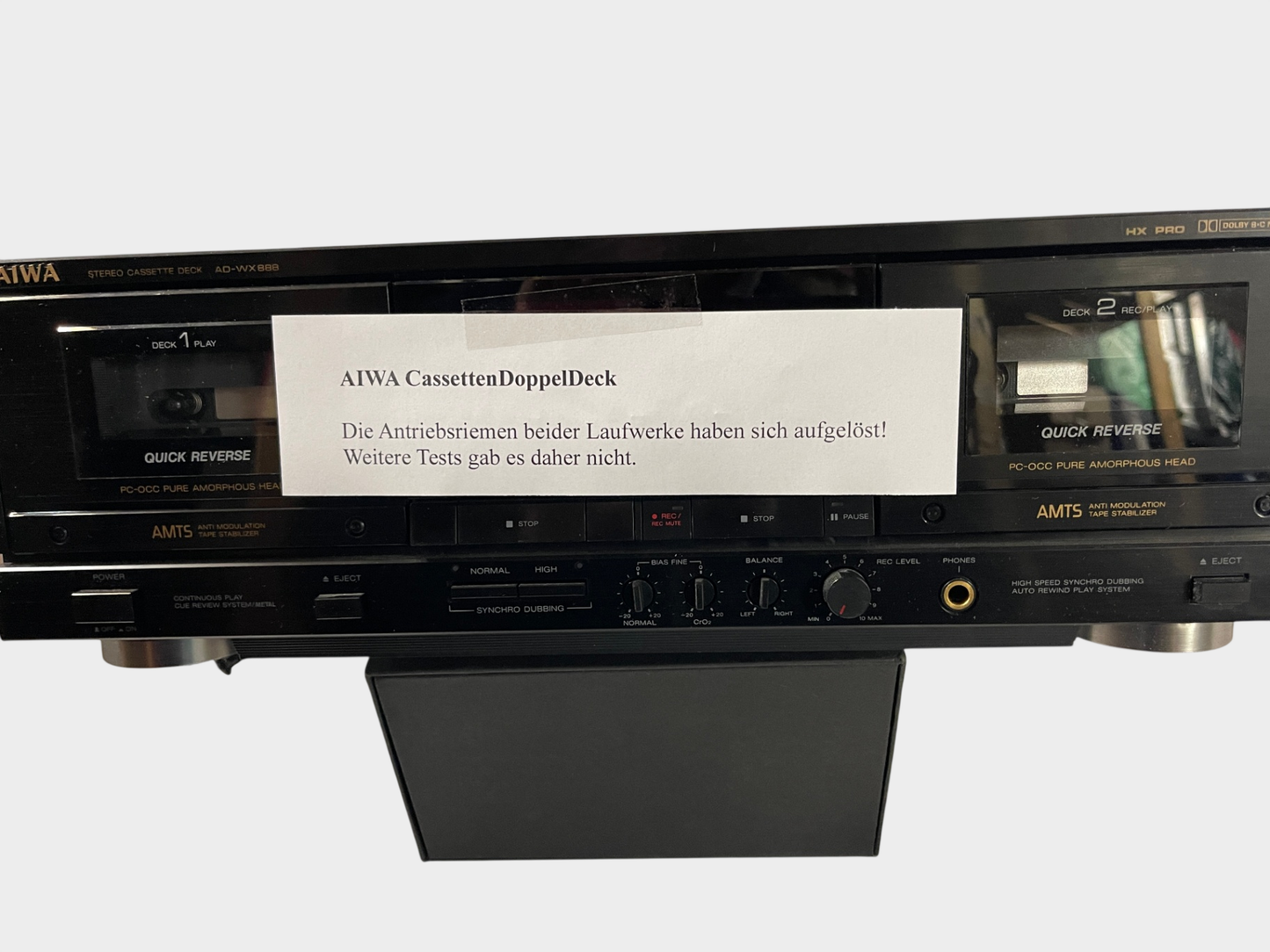 AIWA AD‑WX888 Doppel‑Cassettendeck – defekt / Riemen aufgelöst – für Bastler