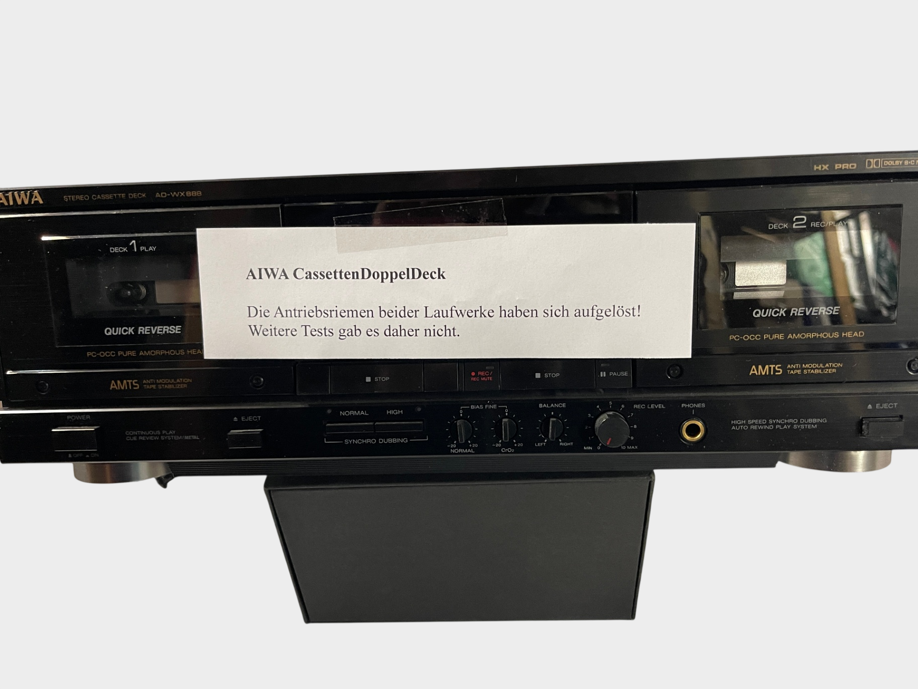 AIWA AD‑WX888 Doppel‑Cassettendeck – defekt / Riemen aufgelöst – für Bastler
