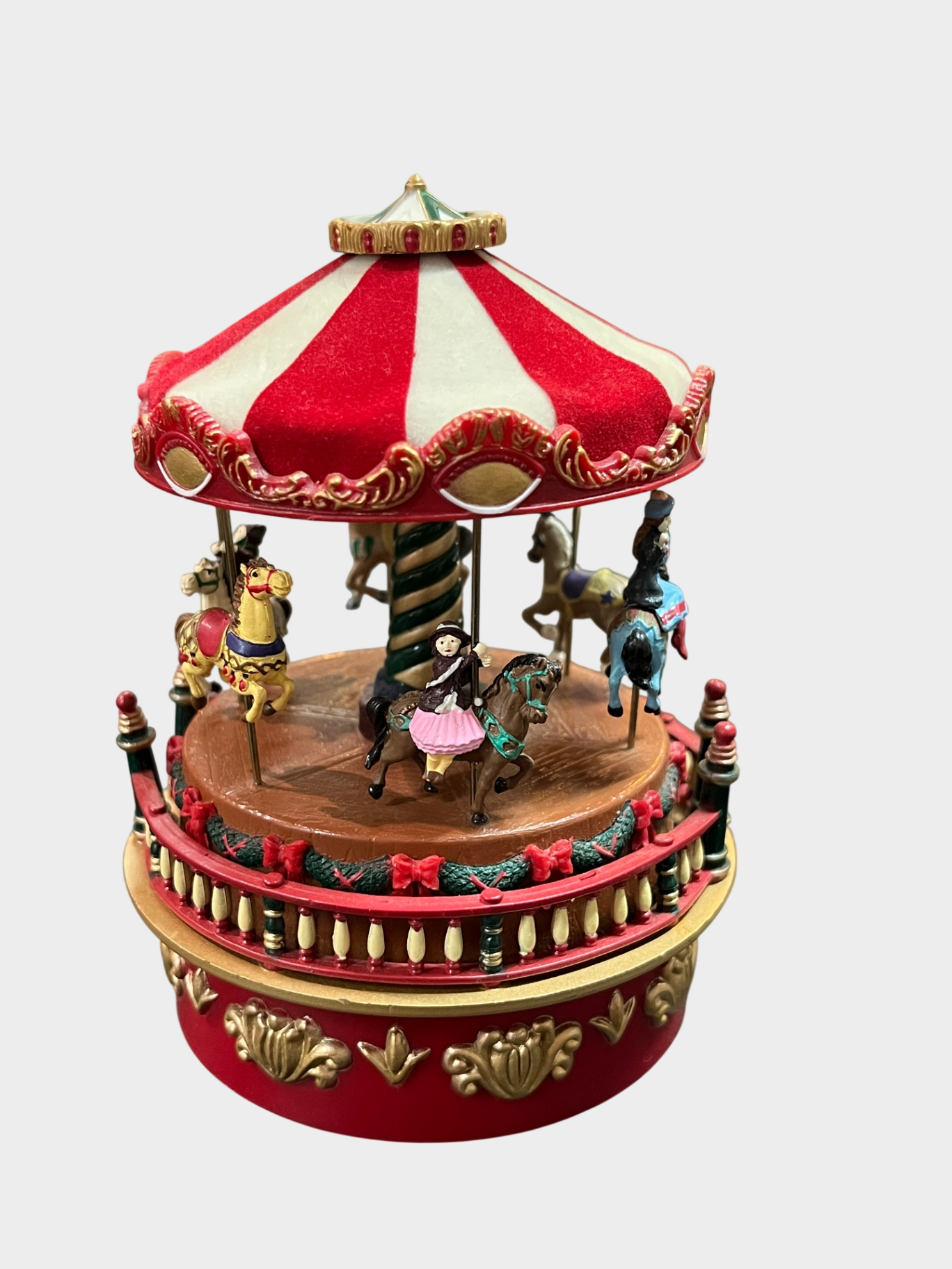 Mr Christmas Spieluhr Karussell rot weiß Reiterfiguren mechanisch