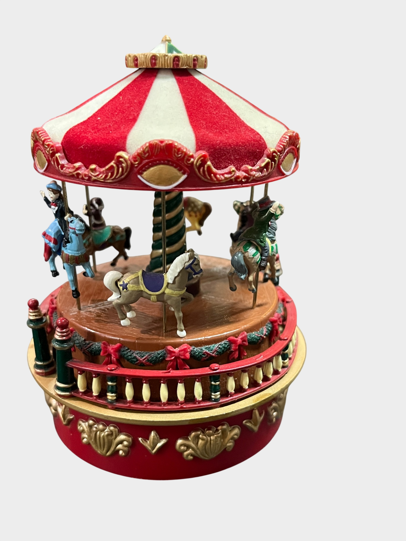 Mr Christmas Spieluhr Karussell rot weiß Reiterfiguren mechanisch