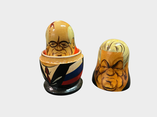 Matroschka Puppen Set 4 tlg Jelzin Gorbatschow Breschnew Stalin Karikatur Holz handbemalt