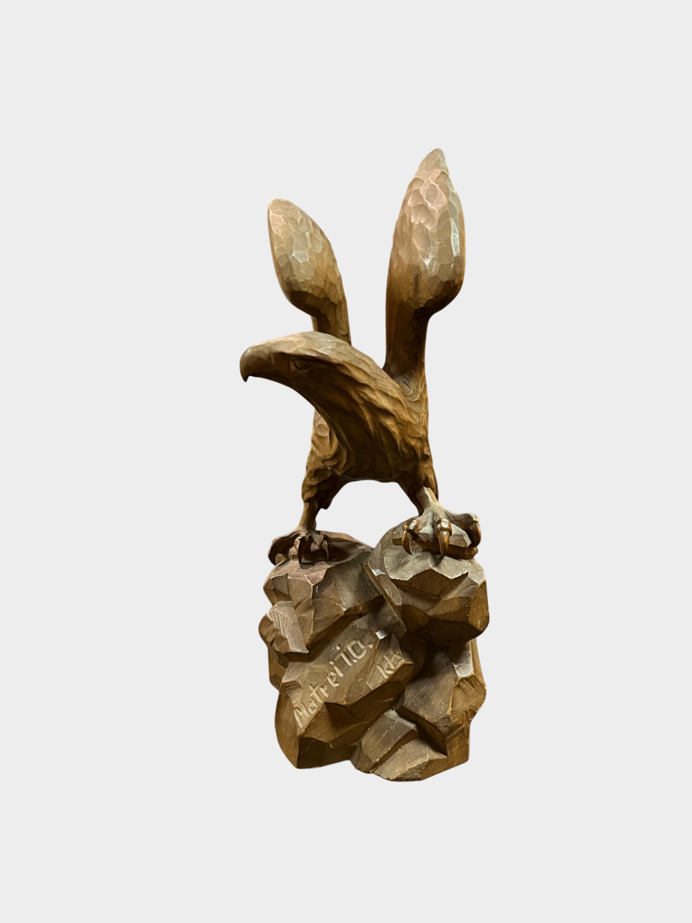 Handgeschnitzte Holzfigur Adler Felsen signiert Matrei Osttirol 21 cm