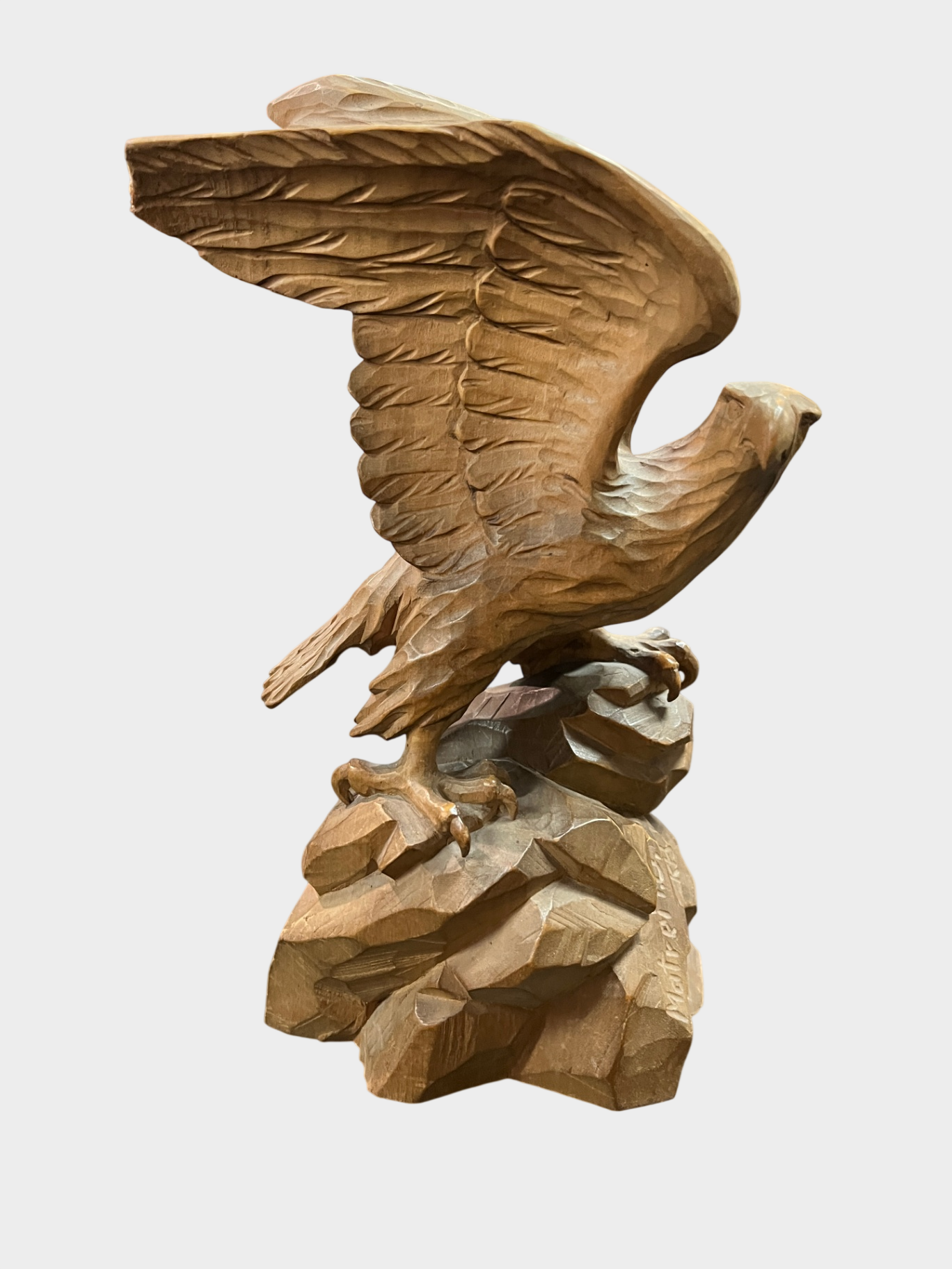 Handgeschnitzte Holzfigur Adler Felsen signiert Matrei Osttirol 21 cm