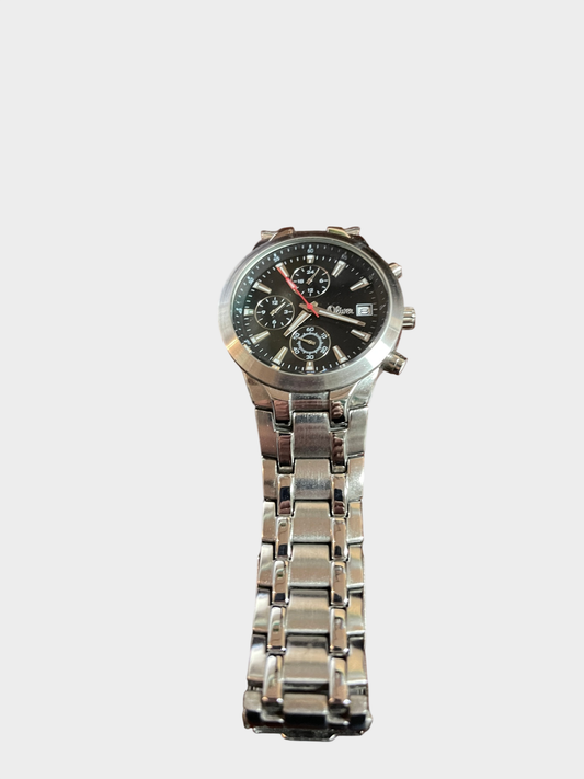 s.Oliver Herren Chronograph Armbanduhr aus Edelstahl, schwarz, neuwertig