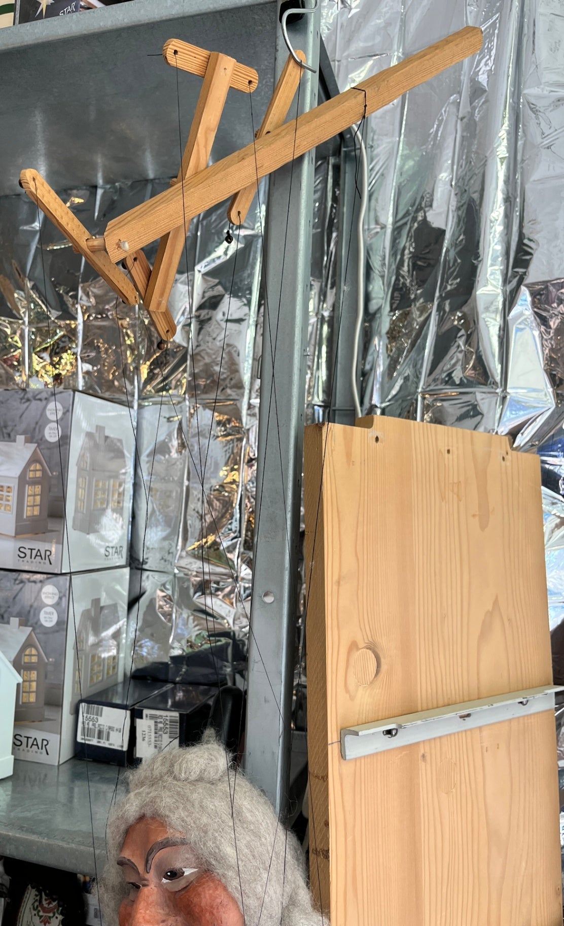 Marionette alte Frau Holz Kopf Stoffpuppe Theaterpuppe 70 cm